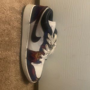 Low air Jordan 1’s, size 7.5, color navy blue, white, black , yellow